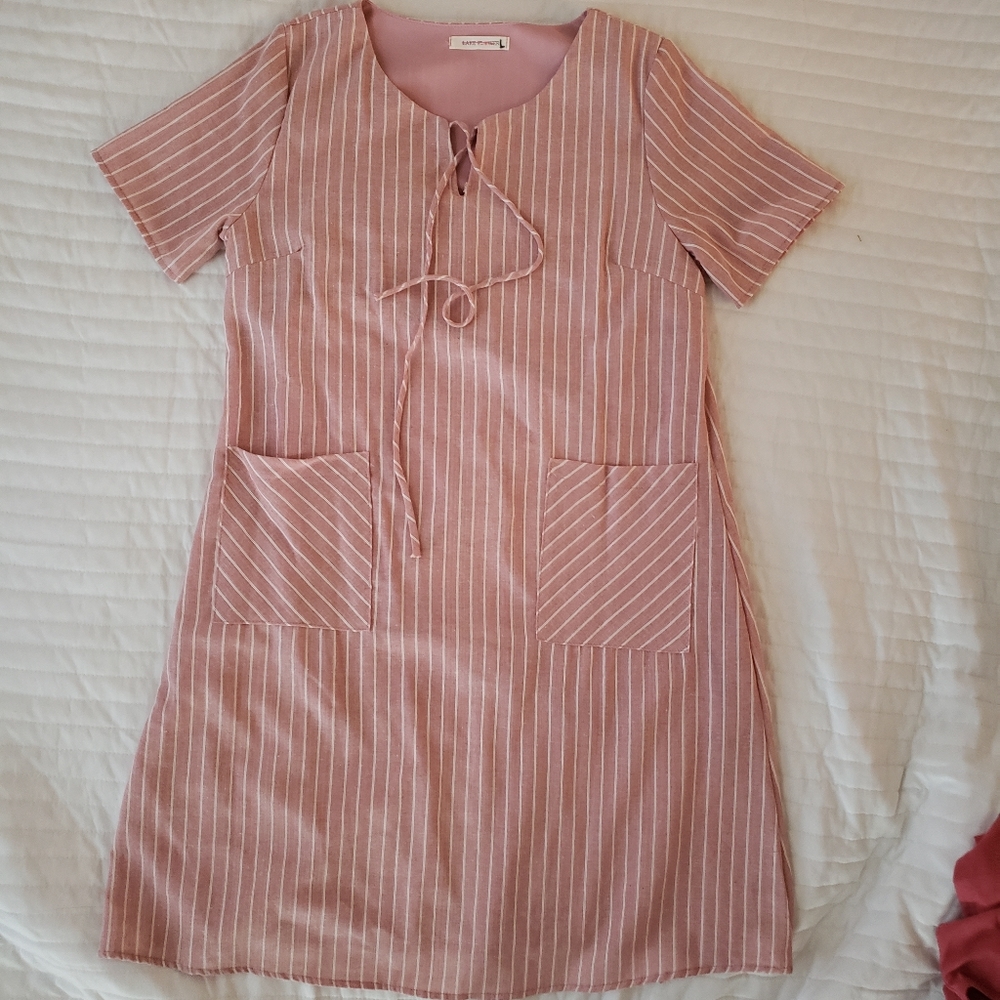 Pink and white stripe dress Lake Flower brand